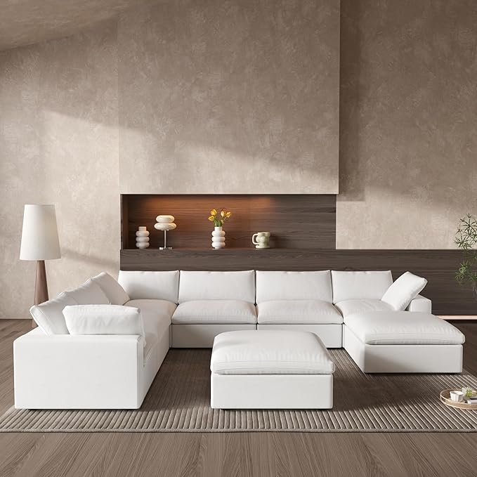Cloud Couch Modular Sectional Sofa with Storage Ottomans,Oversized Down Filled 8 Seater Convertible Sectional Sofas, White Wide Deep Seat Couch for Living Room,Covers Washable&Replaceable