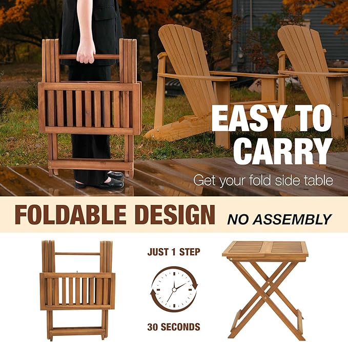 GREEN ALLUVIUM Folding Wooden Side Table – Premium Portable Foldable Table for Outdoor & Indoor Use, Patio, Camping & Small Spaces – Perfect with Adirondack Chairs – Golden Teak Finish