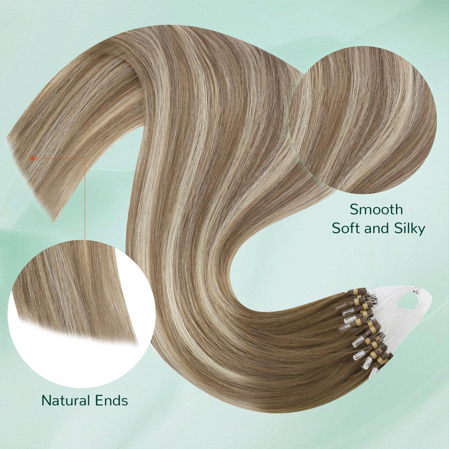 Easyouth Micro Loop Hair Extensions Real Human Hair Ombre Micro Loop Hair Extensions Balayage Dark Brown to Blonde with Brown Mi