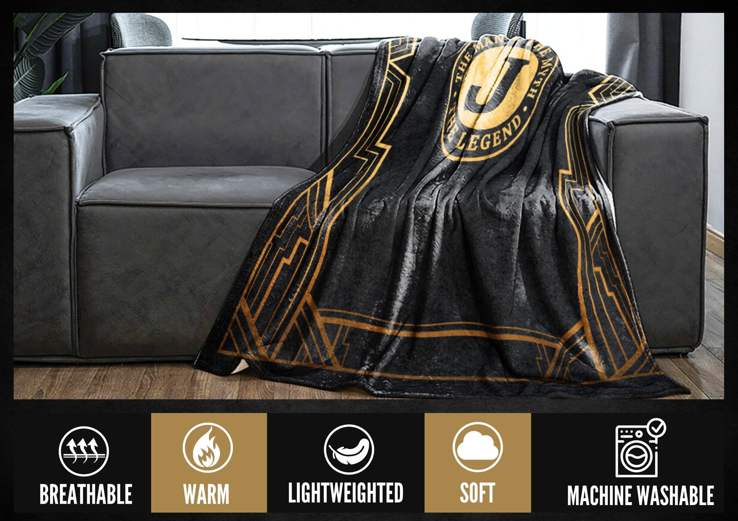 InnoBeta Gifts for Men, Initial Mens Gifts for Him, Birthday Gift Ideas, Mens Blanket, 300gsm Flannel Throw Blanket Gift for Dad, Grandpa, Husband, 60"x 80", M