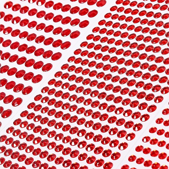SARATA 3555PCS Rhinestone Stickers Red Gem Stickers Jewels for Crafts Face Gems Temporary Tattoos Acrylic Bling Stickers 3/4/5/6/8 MM Stick on Body Jewels Makeup Crystal Hair Nails for DIY Crafts