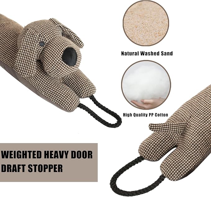 Marwood Under Door Draft Stopper Decorative Wind Stopper 38 inch for Door & Window, Weighted Animal Air Draft Stopper Snake Noise Blocker for Bottom of Door with Hanging Loops -Brown Dog
