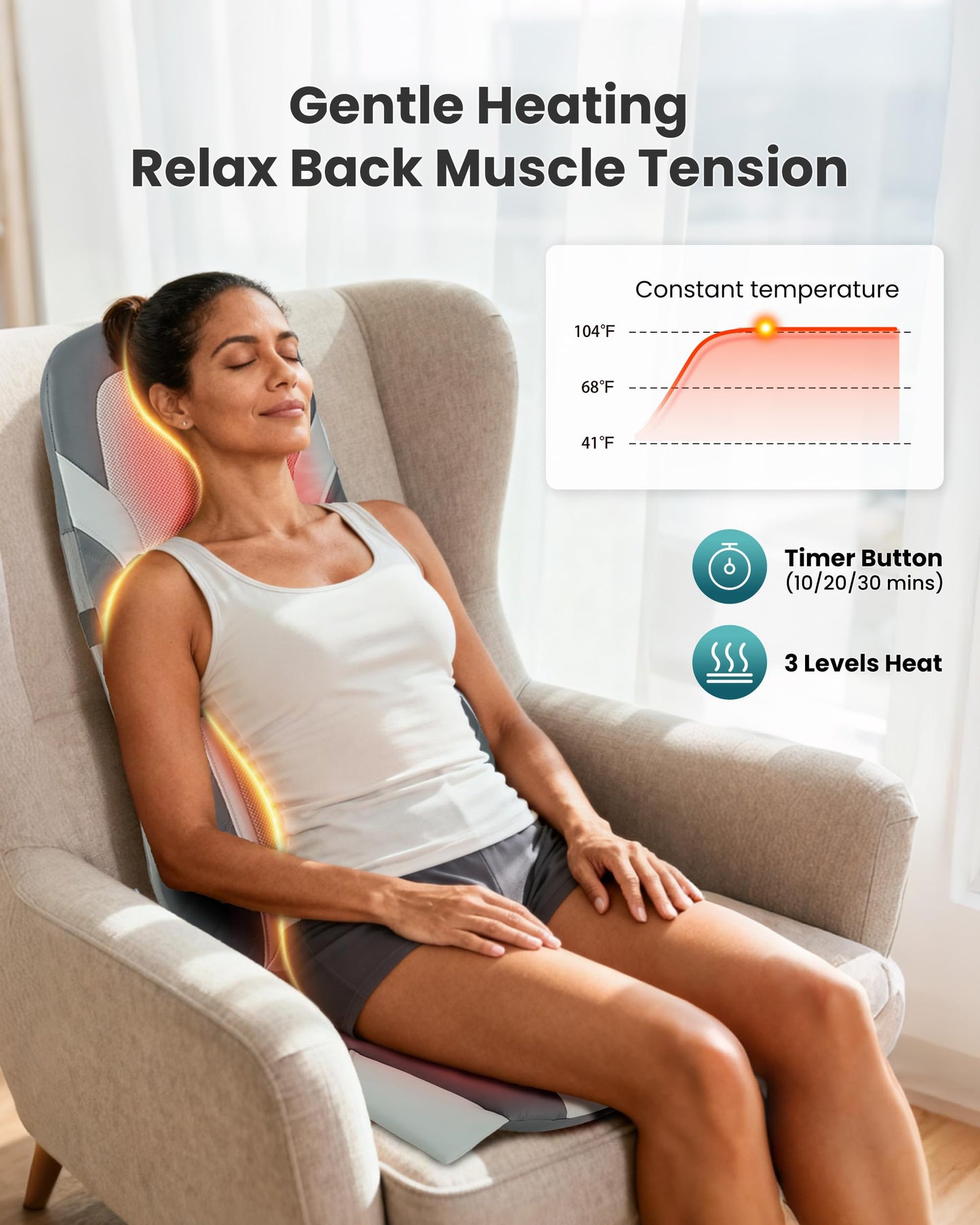 Shiatsu Back Massager with Heat,Full Back Massager for Pain Relief Deep Tissue,Longer Massage Chair Pad,Back Kneading Shiatsu or Rolling Massage for Chair, Fathers Day Dad Gifts for Men Husband