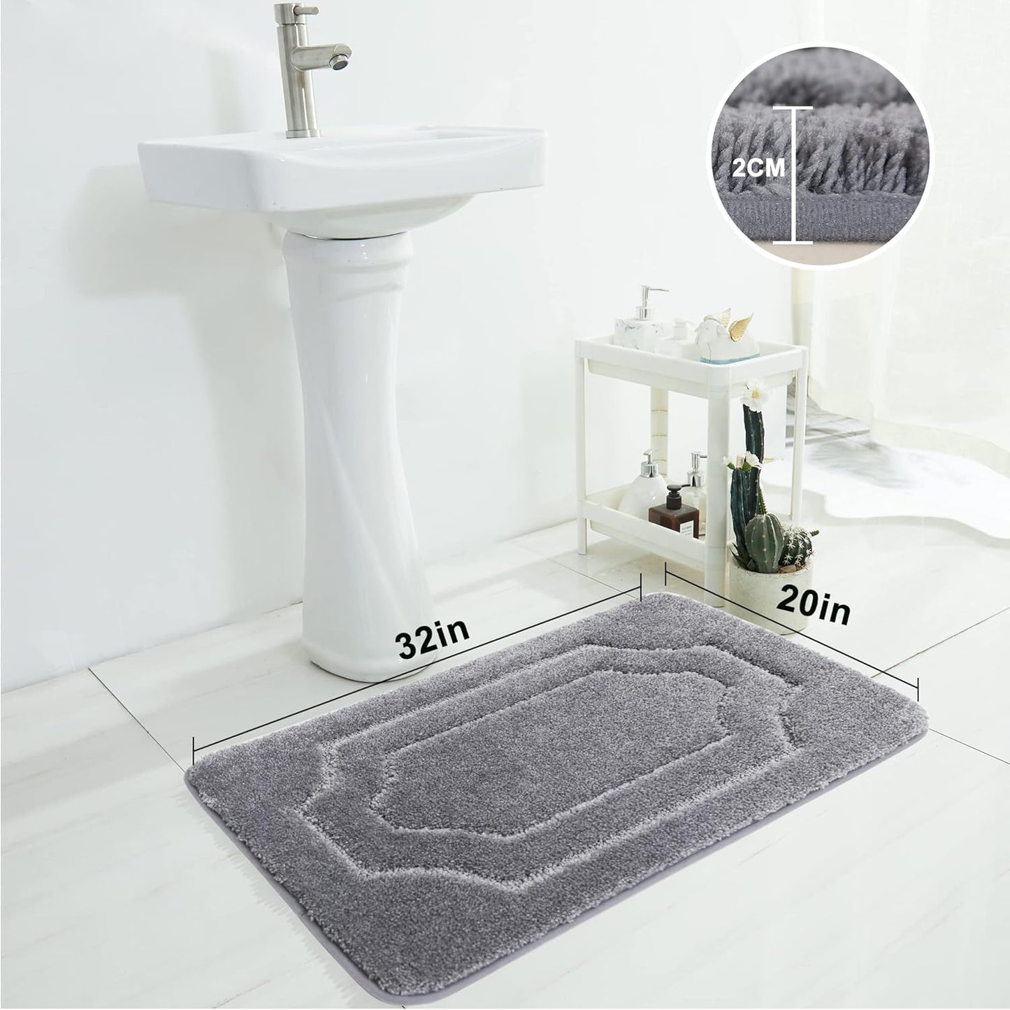 BEQHAUSE-Bathroom-Rugs-Soft& Absorbent-Non-Slip-Bath Mats for Bathroom Polyester Bath Mat Machine Washable Baths Carpet Grey Thick Shower Mat for Bathrooms, Bathtub and Sink 20"x32"