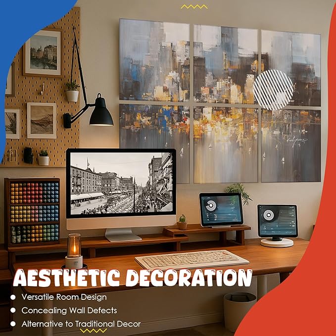 EVENRISING Art Acoustic Panels, 72"x48"x0.4" Sound Absorbing Panels,Better Sound Panels than Soundproof Foam,Self adhesive Soundproof Wall Panels for Recording Studio, Abstract city