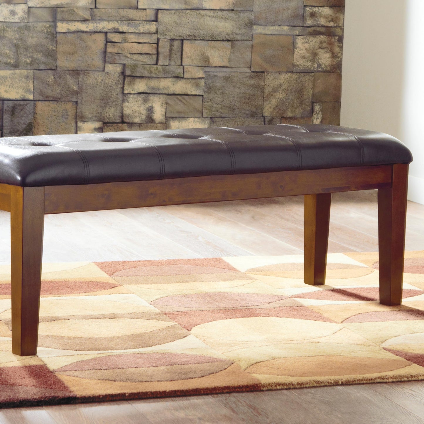 Signature Design by Ashley Ralene Tufted Upholstered Dining Room Bench, Medium Brown