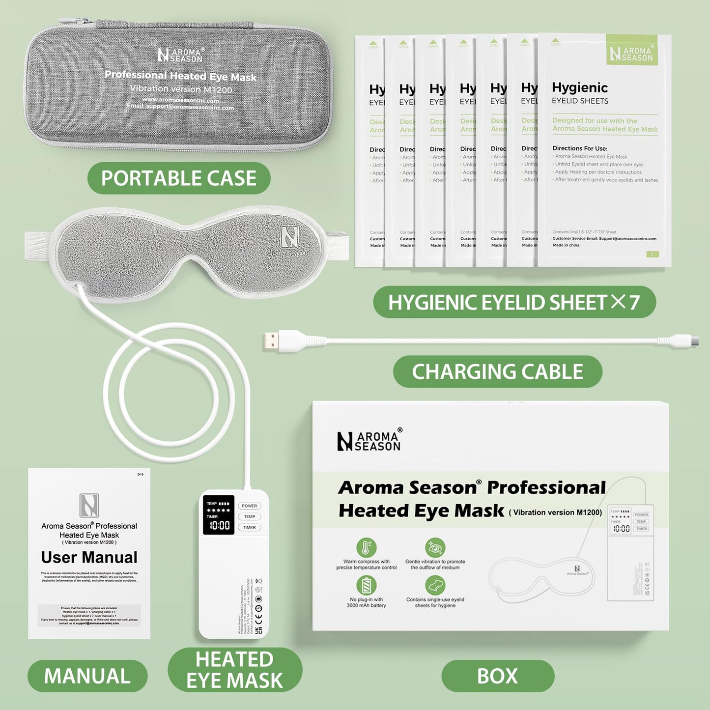 Aroma Season Vibrating Heated Eye Mask for Dry Eyes, 3000mAh Cordless Warm Eye Compress for Stye, Rechargeable Electric Eye Heating Pad for MGD, Included Hygienic Eyelid Sheets