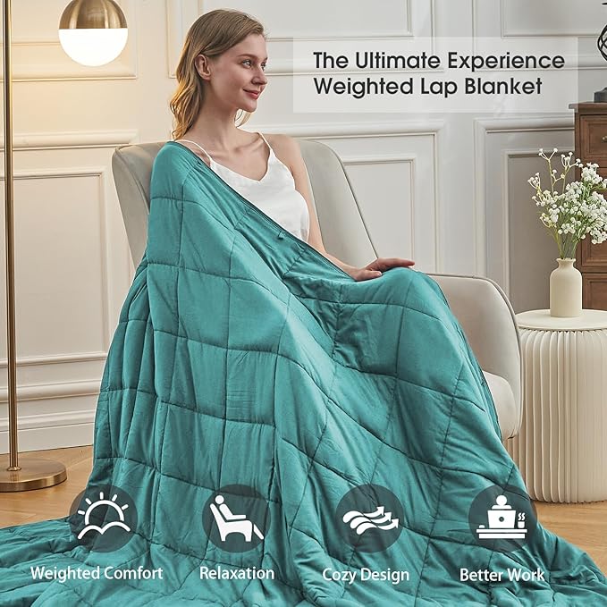 Teal Weighted Blanket for Adults 12lbs, 48"x72", Twin Full Size Cooling Heavy Throw Blanket for 110-130lbs, Microfiber Soft Thick Big Blankets Weighted Comforter Breathable Gift for Sleeping