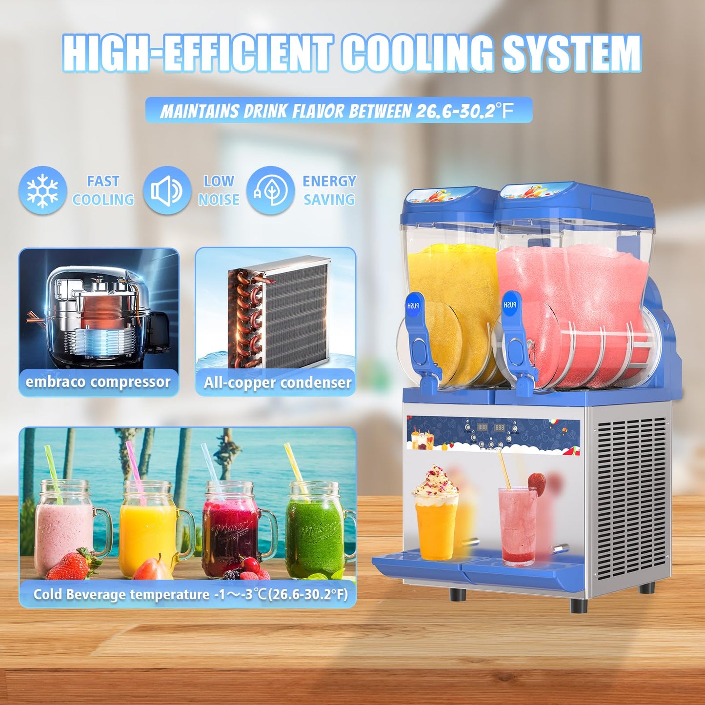 AnyDoor Commercial Slushy Machine - 1000W 30L Tanks Slush Maker Machine 304 Stainless Steel Commercial Margarita Machines Efficient Cooling ETL Approval Slushie Maker for Bars Cafes Restaurants