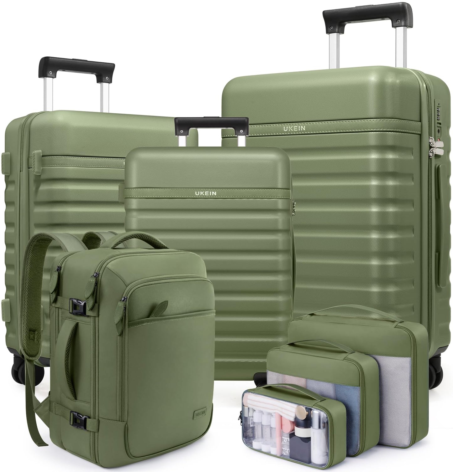 UKEIN PRO Luggage Sets 7 Piece, Durable Hardside ABS Carry on Luggage with Spinner Wheels & YKK Zipper TSA Lock, Large Checked Travel Suitcase With Backpack Set for Men and Women,20/24/28 Inch