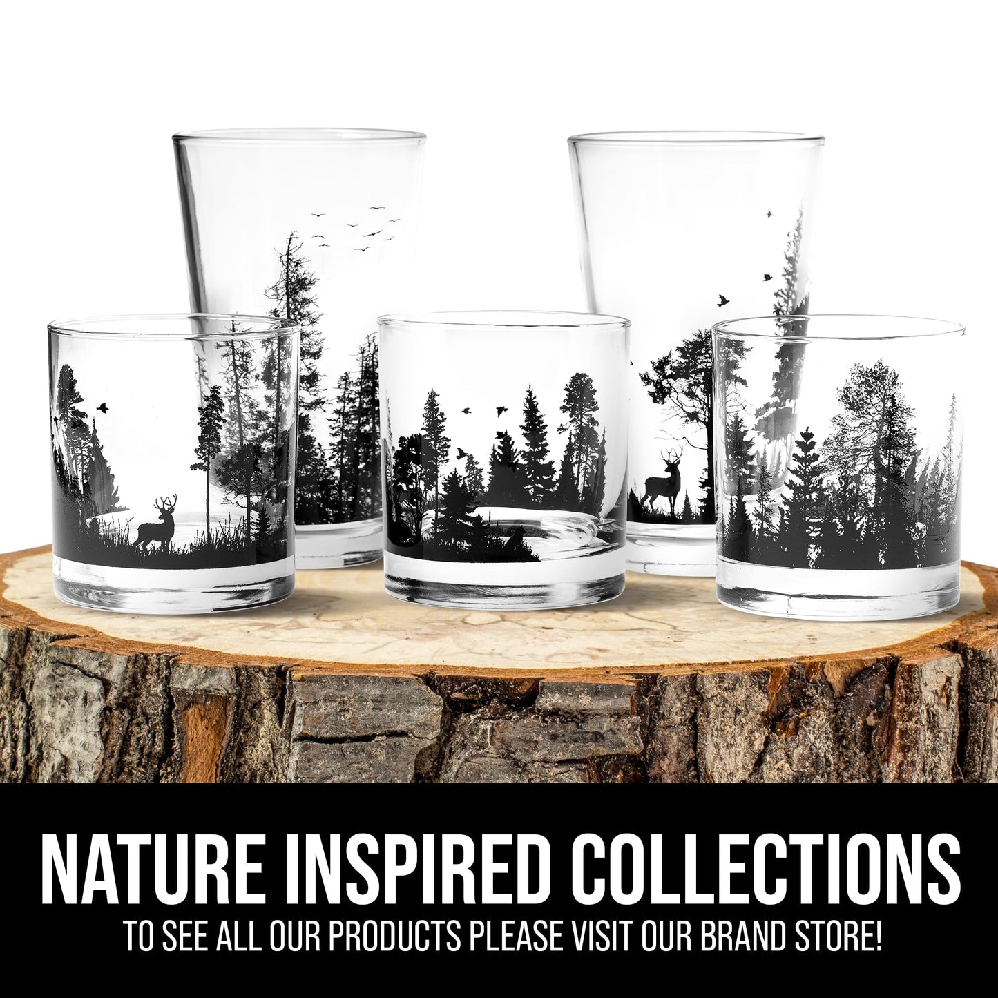 Black Lantern Whiskey Glasses - Unique Themed Cocktail & Everyday Use Drinking Glasses, Perfect for Outdoor Enthusiasts & Nature Lovers - (One 11oz. Glass) Forest Animal Design