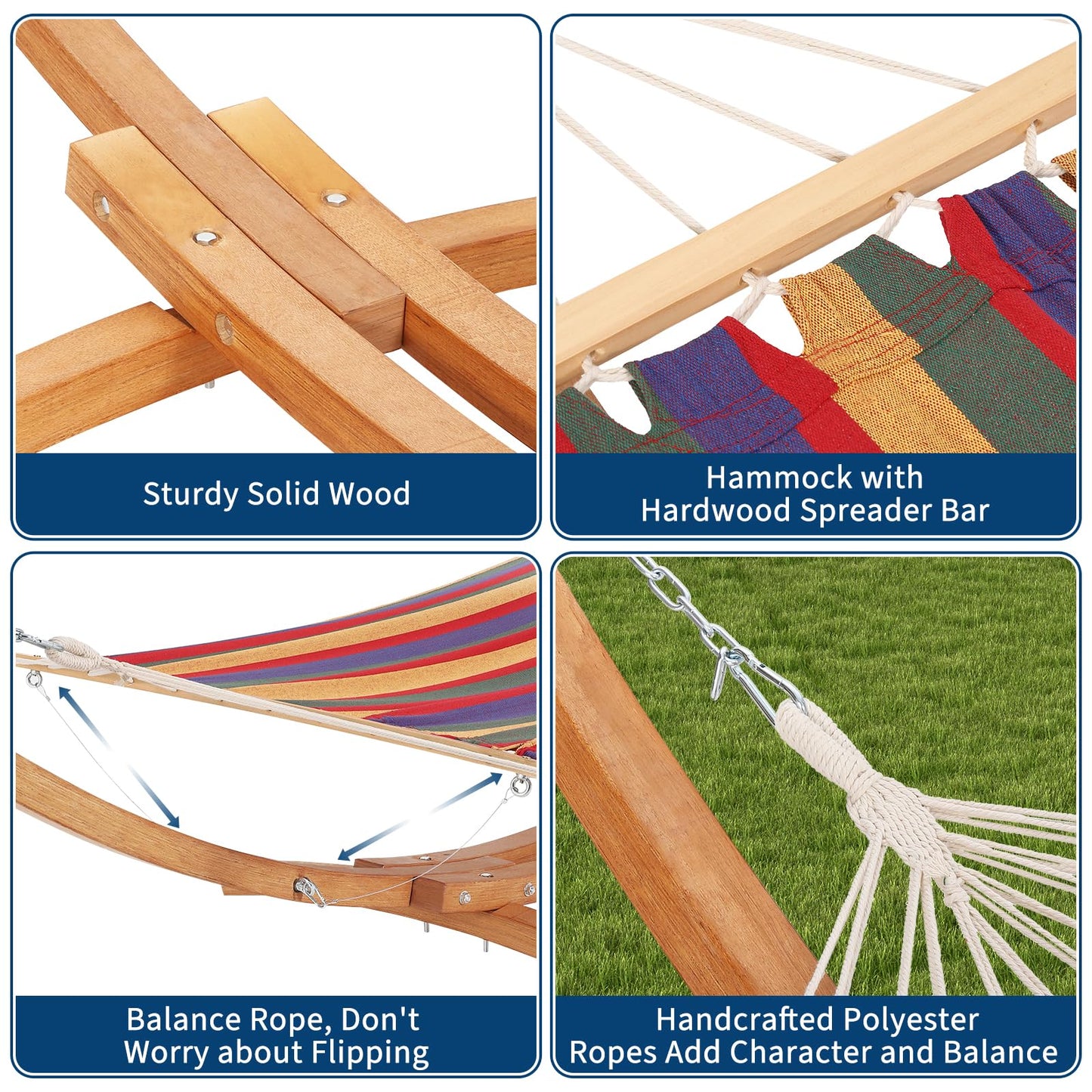Wood Hammock Stand Only, Heavy Duty Weatherproof Universal Wood Hammock Stand for Outside, Patio, Backyard, Indoor, Max 475 LBS, Curved