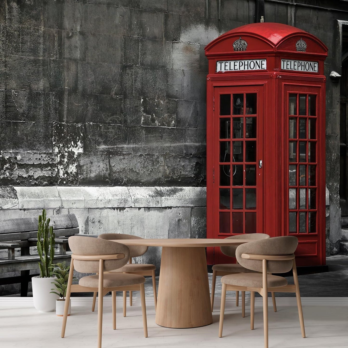 wall26 Wall Sticker/Wall Mural British Phone Booth in London, Not Peel and Stick, Non-Woven Wallpaper Decorative for Bedroom, Living Room, Office - 100x144 inches