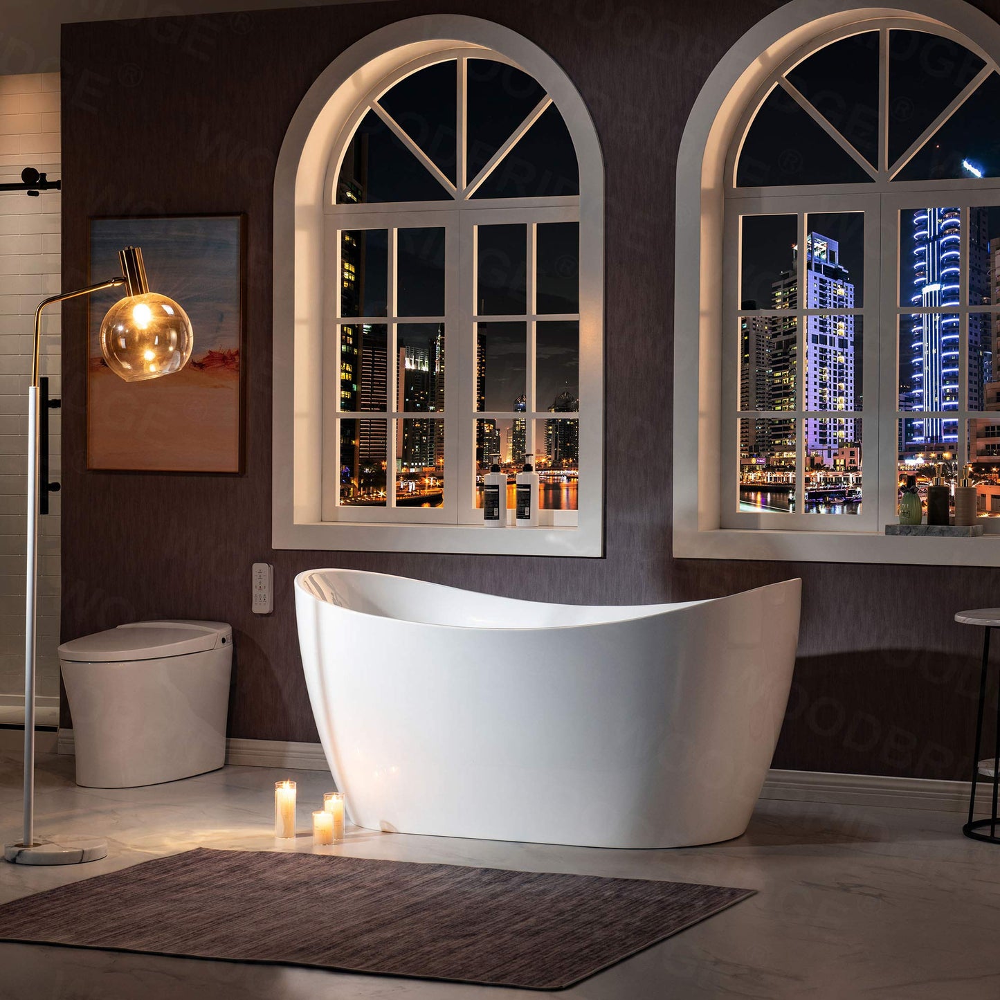 WOODBRIDGE 59"Freestanding White Acylic Soaking Bathtub with Brushed Gold Drain and Overflow,BTA1516 -BG-Drain &O