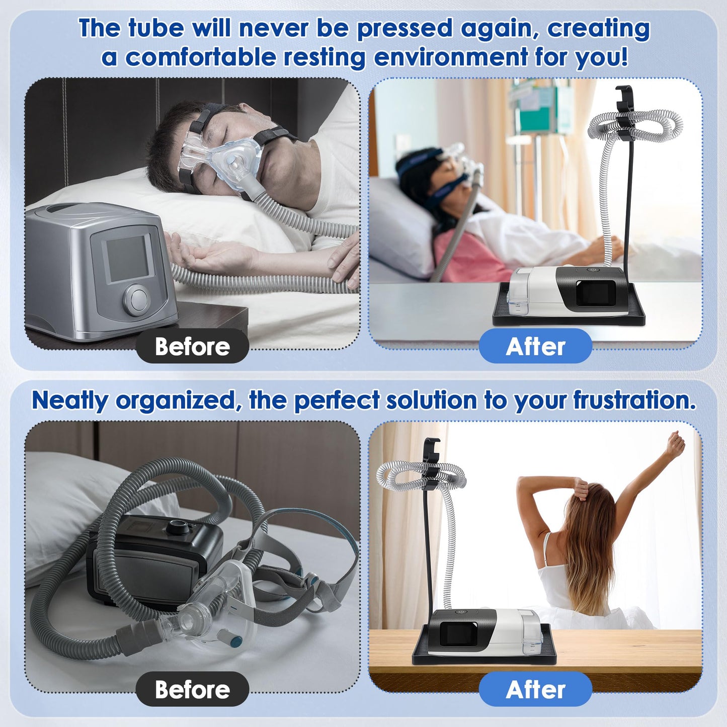 Geiserailie CPAP Hose Holder, Mask and Hose Bedside Organizer, Flexible and Bendable Bracket Prevents Tube Entanglement and Hanging Mask, Keep CPAP Supplies Neat and Tidy