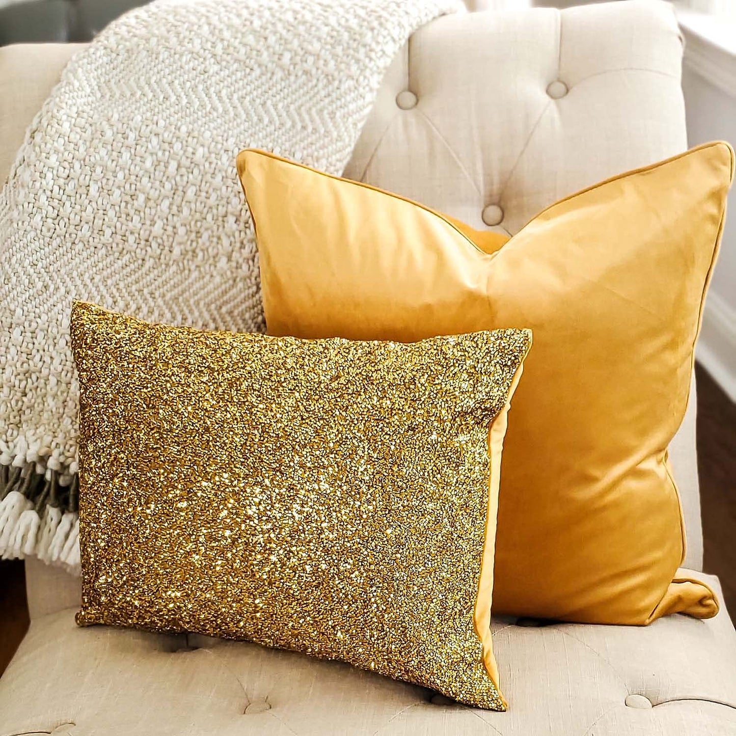Coordinating Pillow, Washable Cover, Feather Insert, for Functional, Comfortable Home Decor, Champagne Velvet, 20x20, Sold Individually