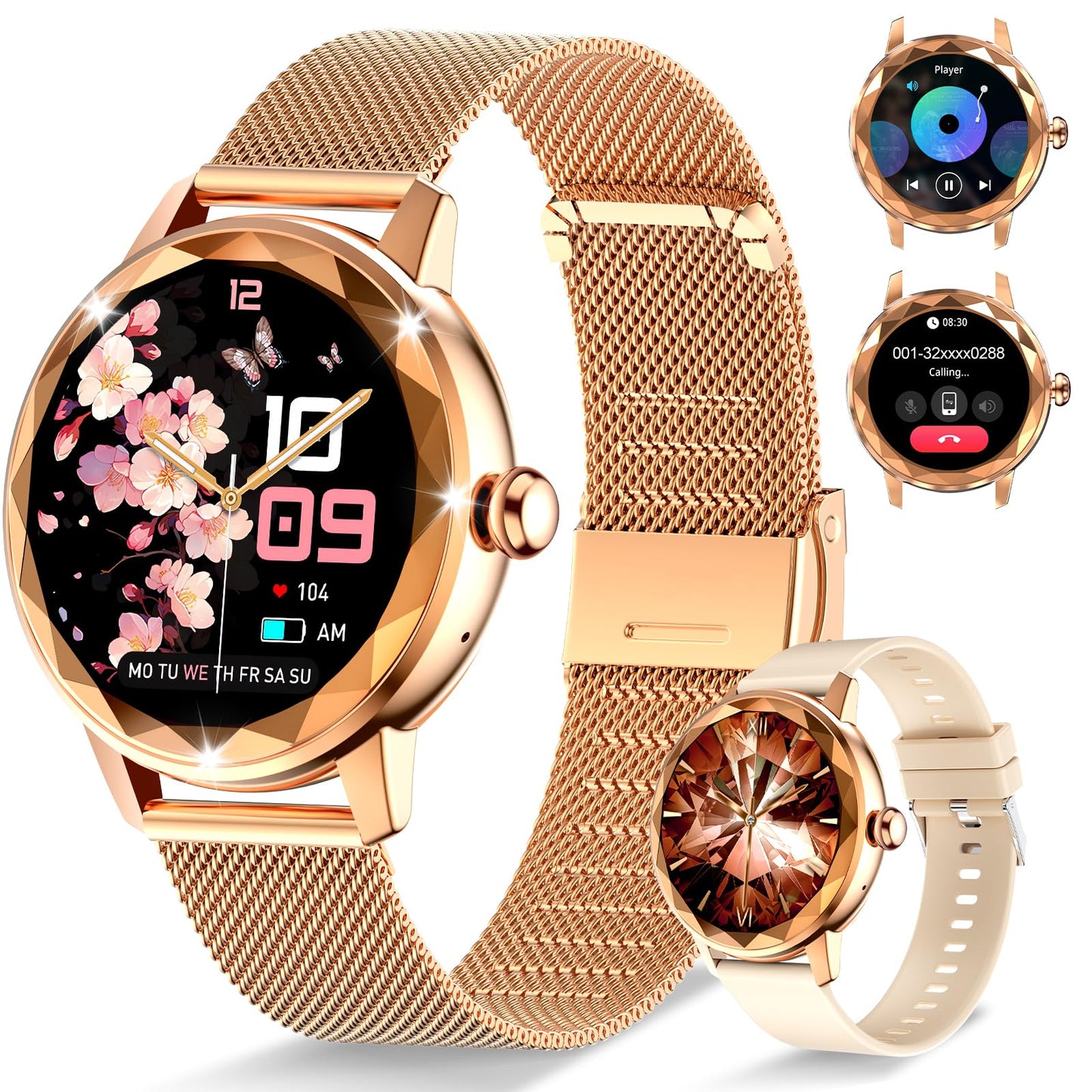 Smart Watch For Women With Make/Answer Call, 1.2  Adjustable Fitness Watch With Heart Rate Sleep Monitor Female Cycle And 100+ S