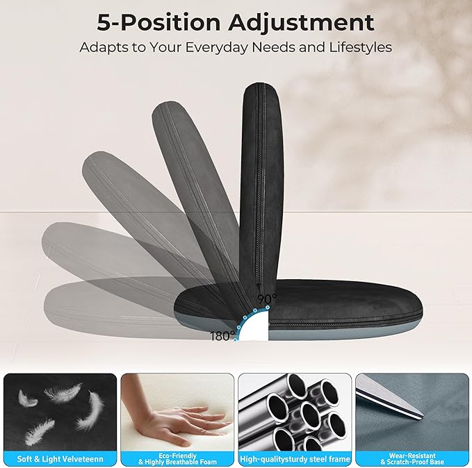 Floor Chair, 5-Position Foldable Floor Chair for Kids with Adjustable Back, Soft Sponge & Velvetean Cover, for Adults and Kids, Indoor Outdoor Use, Meditation, Gaming, Camping (Black)
