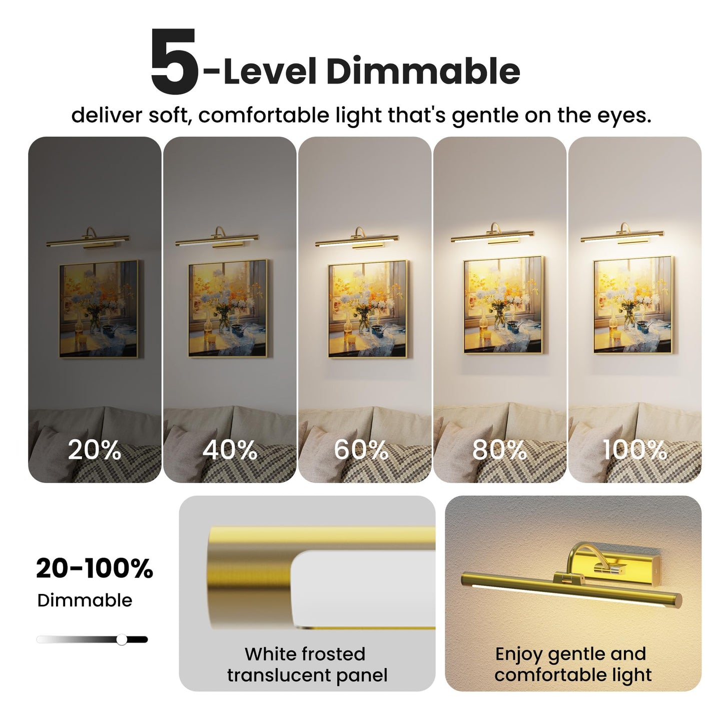 Craftersmark 16" Gallery Picture Light with 1pcs Extra 6000mAh Battery- Brass Cordless Rechargeable Wall Sconce with Remote for Library, Study Room, Art & Renter Use