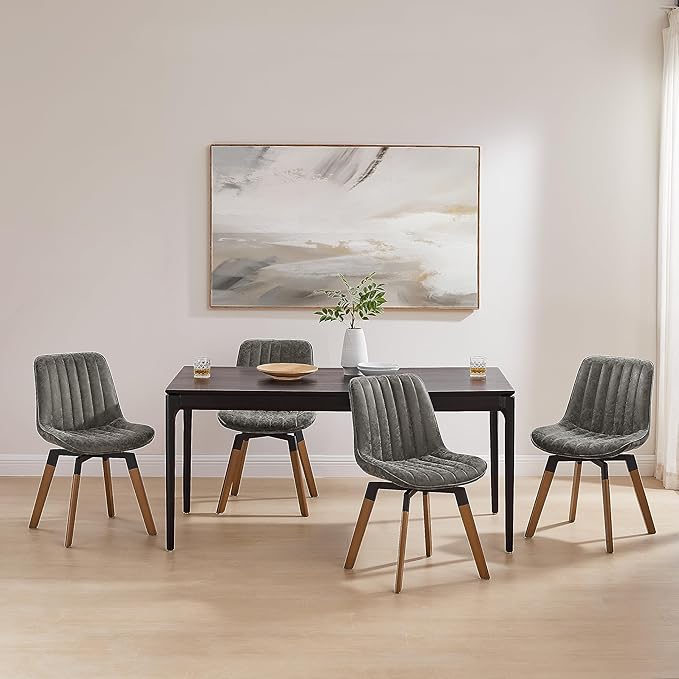 Art Leon Swivel Dining Chairs - Mid Century Modern Kitchen Dining Room Chairs, Upholstered Faux Leather Armless Side Chairs with Wood Legs