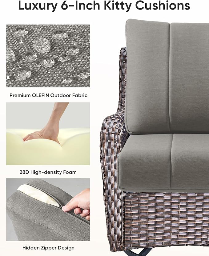 ACTREST Luxury 24x24x6 Inch Kitty Outdoor Chair Cushions Set of 4 - Heavy Duty Water-Resistant Comfortable Cushion for Patio Dining Gliding Rocking Chairs Loveseat L-Shape Sofa - Grey