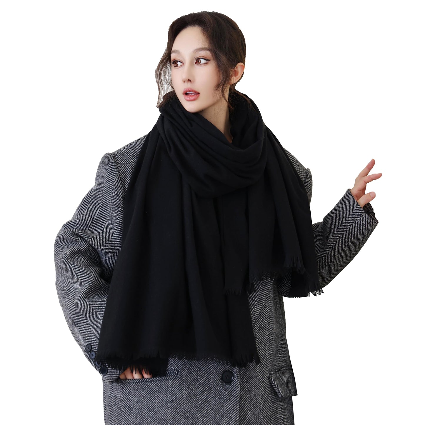 Large Fashion Scarf Pashmina Shawls & Wraps for Women Extra Soft Cashmere Feel Throw Womens Cold Winter Scarfs for Wedding Dress Christmas Gift in Solid Black