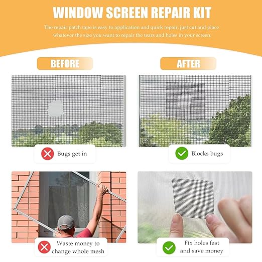 Heavy-Duty 2" x16.5' Screen Repair Tape 2-Pack, Black Fiberglass Mesh for Invisible Mends on Window & Door Screens