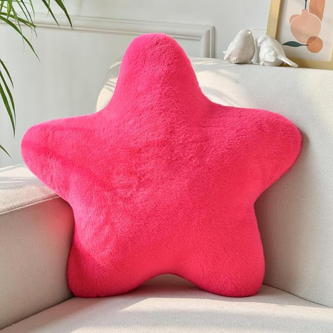 Xiashrk Star Pillow, Decorative Throw Pillows for Bed Couch, 19.6" Star Shaped Pillow Plush Floor Cushions Room Decor Pillow with Soft Faux Rabbit Fur for Sofa Bedroom Living Room