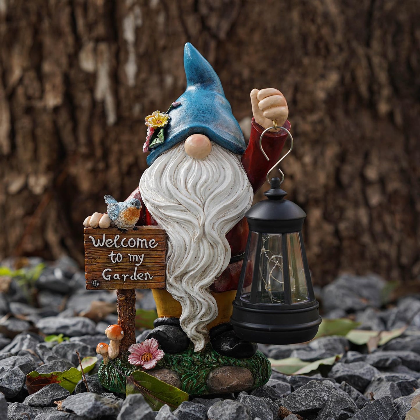C&Y&G&X Solar Garden Gnome Statue – Waterproof Outdoor Decor with Solar Lantern LED Lights and Welcome Sign for Yard, Lawn, Patio – Ideal Gift for Grandma Mom Women