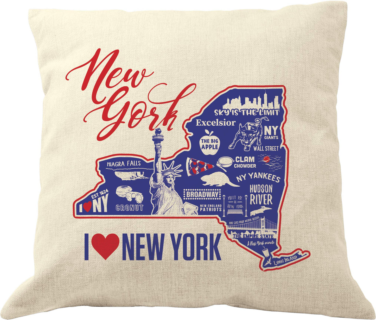 DrupsCo New York Pillow Covers 18x18 - Cotton Linen Throw Pillow Case, Decorative Pillow