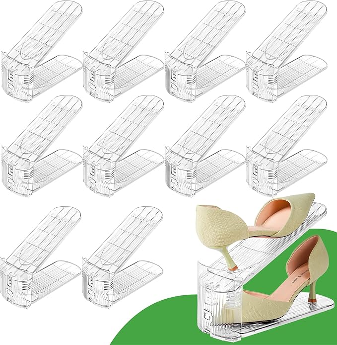 Shoe Slots Organizer, Clear Shoe Stacker for Closet Adjustable Shoe Rack Storage Space Saver,Shoes Display Shelf Shoe Holder for Organization,10 Pack