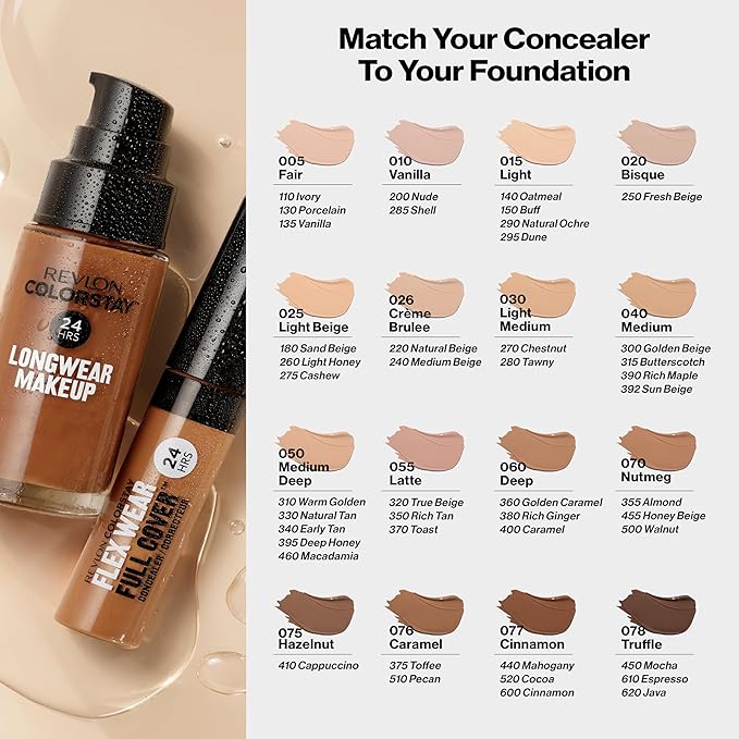 Revlon ColorStay Flex Wear, Full Cover Non-Creasing Concealer, Infused with Hyaluronic Acid & Vitamin E, Flexible Longwear, 060 Deep, 0.34 Fl Oz