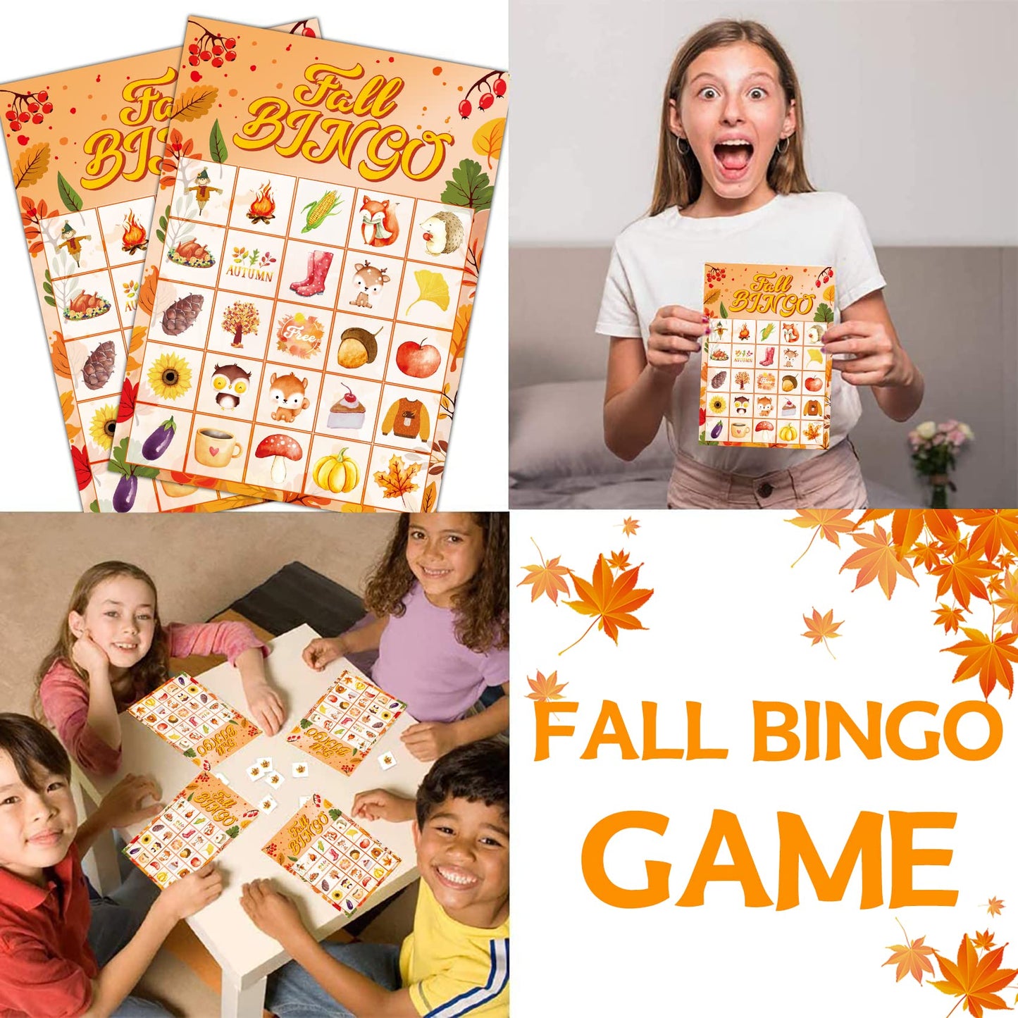 Joy Bang Fall Festival Games, Fall Bingo Cards for 24 Players Harvest Game Fall Crafts for Kids Adults Autumn Thanksgiving Party Favors Supplies Activities for Kids Family Classroom