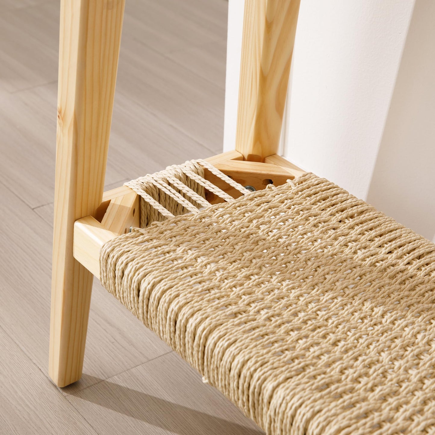 LZAREAL Farmhouse Rattan Entryway Table with Storage Boho Narrow Console Table Wood Long Sofa Table Behind Couch Table for Entryway Hallway Foyer Living Room, Natural Color