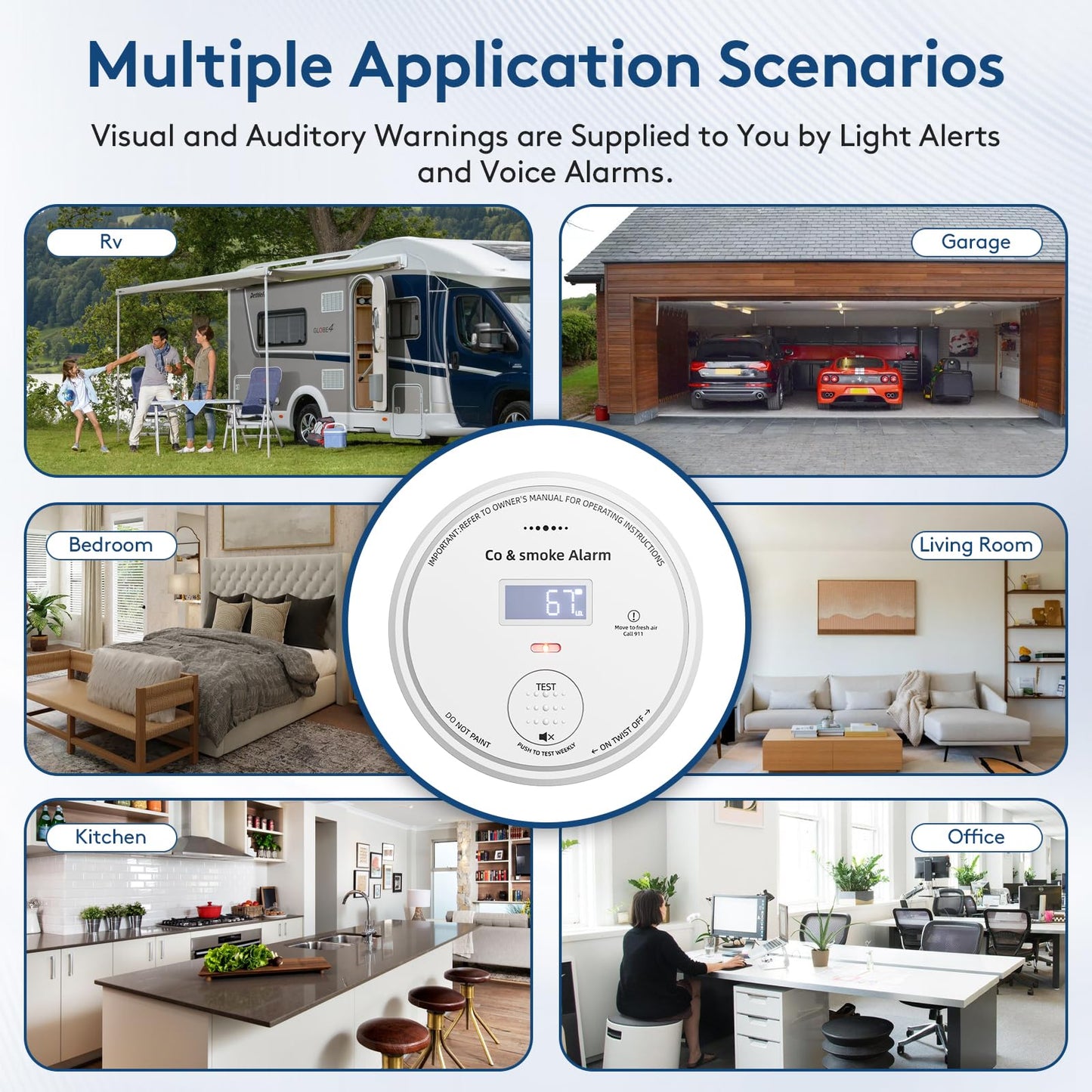 2-Pack 10 Year Battery Smoke and Carbon Monoxide Detector with Digital Display, 85dB Alarm, Battery-Powered, Easy Setup for Home, RV, Camper – Protect Your Family & Get Peace of Mind