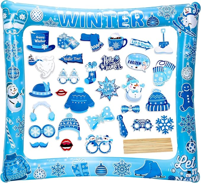 MOUNTCLIM 31 PCS Snowflake Photo Booth Props Winter Snowman Photo Props Winter Wonderland Party Decorations for Xmas Holid...