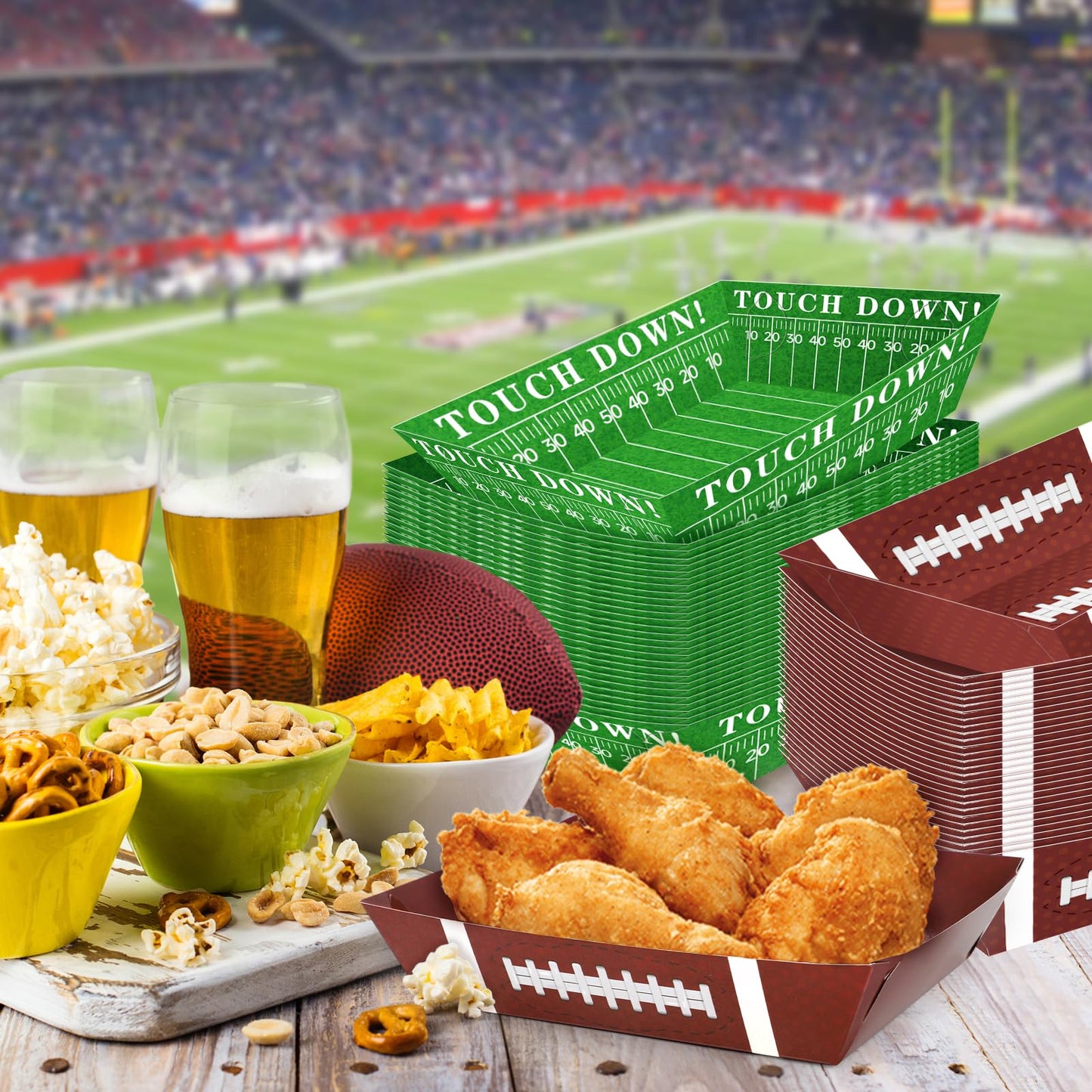 50Pcs Football Party Supplies, 5lb Football Food Plates, Football Paper Trays Disposable Bowls Nacho Trays, Football Theme Party Favors for Gameday, Carnivals, Birthday, Sport, Party Decor