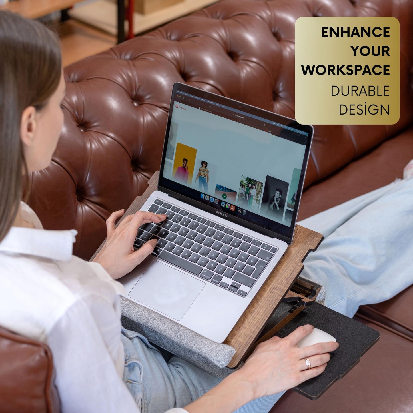 Vigo Wood Laptop Tray - Lap Tray with Cushion, Laptop Table for Bed & Sofa, Adjustable Lap Desk, Portable Bed Table for Work & Study, Ergonomic Wooden Stand for Home Office (Walnut)