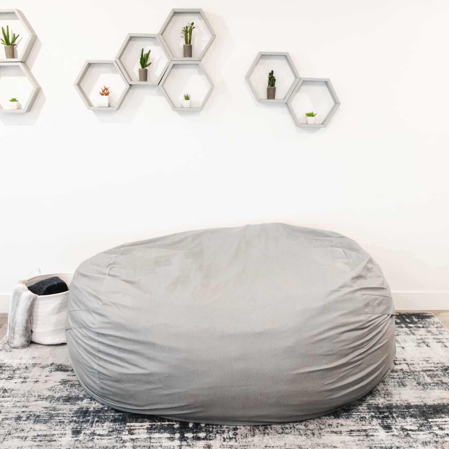 Big Joe Fuf XXL Foam Filled Bean Bag Chair with Removable Cover, Fog Lenox, Durable Woven Polyester, 6 feet Giant