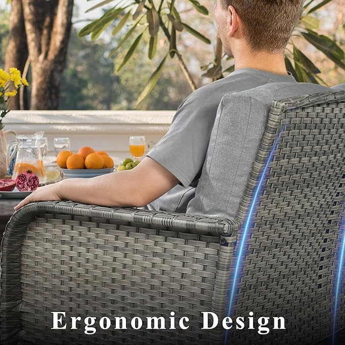 CAODOC 6-Piece Wicker Patio Furniture Set, All-Weather Rattan Conversation Bistro Loveseat Chair and Table Set for Backyard, Balcony and Deck with Soft Cushions and Metal Table(Dark Gray)
