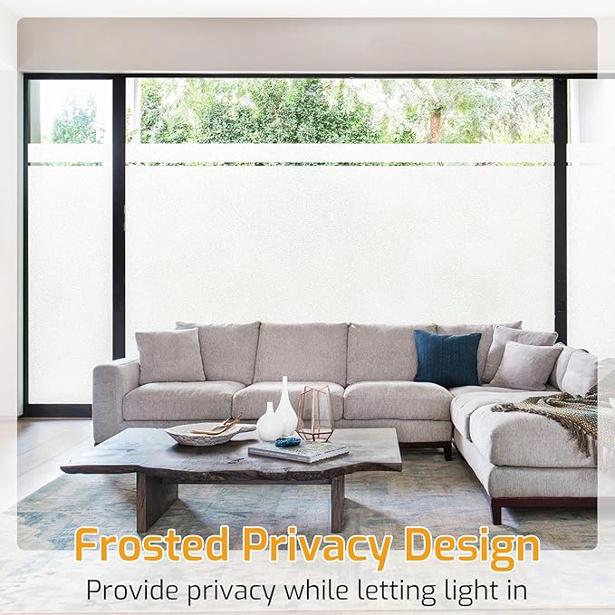 LUTE Window Privacy Film, Frosted Glass Window Film, Static Cling Heat Control Frosting Glass Sticker Removable, Non-Adhesive Opaque Covering for Bathroom Home Office Door (White, 35.4" x 118.1")