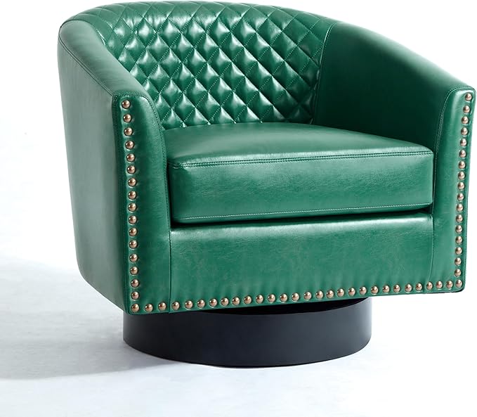 UIXE Swivel Accent Chairs, PU Leather Barrel Club Chair for Living Room, Upholstered Armchair Comfy Single Sofa Bedroom Reading Seat - Green, Set of 2