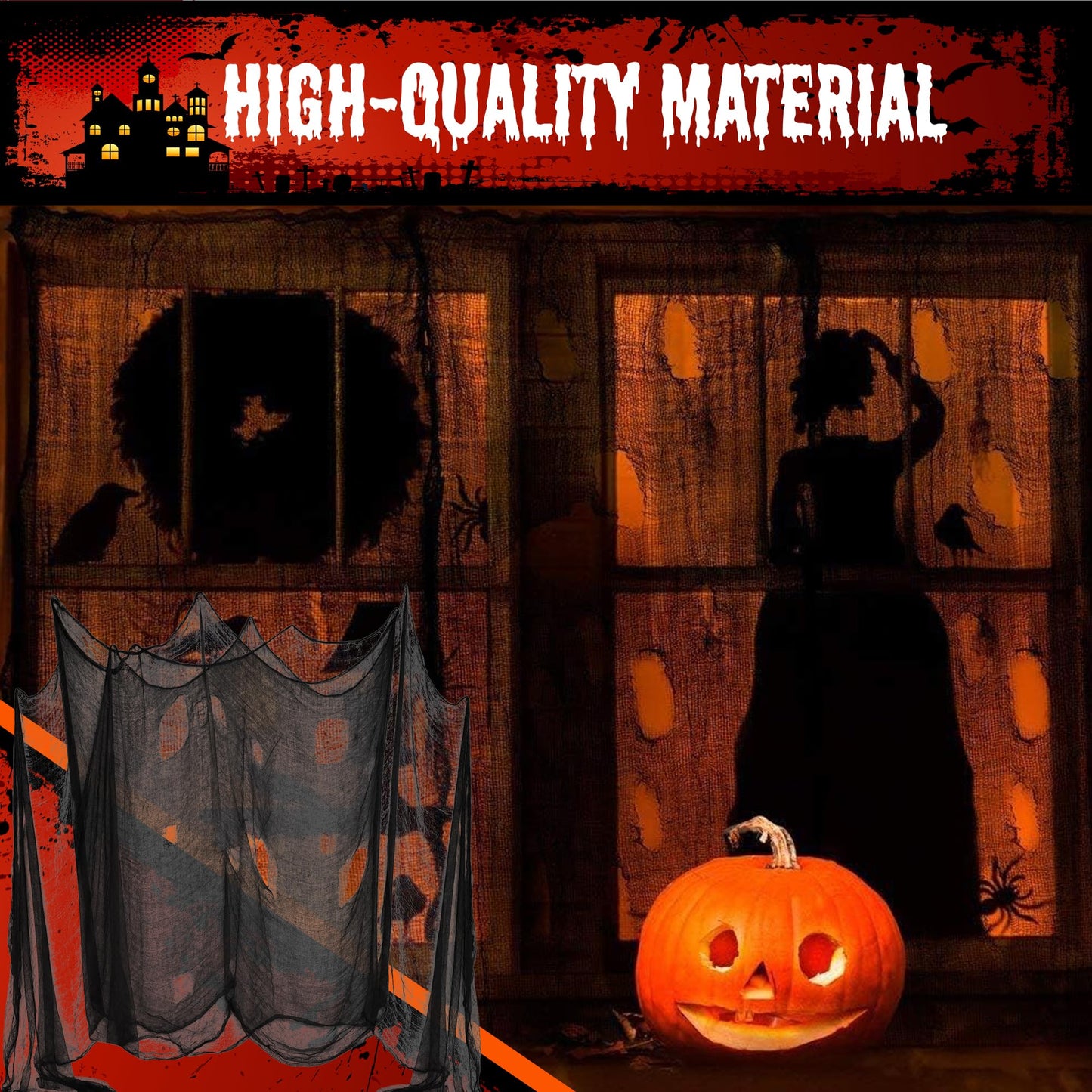 DealKits [2 PACKS] Halloween Creepy Cloth, Spooky Giant (48 x 240 in.) Cheese Cloth Tapestry for Halloween Party Supplies Decorations Outdoor Yard Home Wall Decor, Black