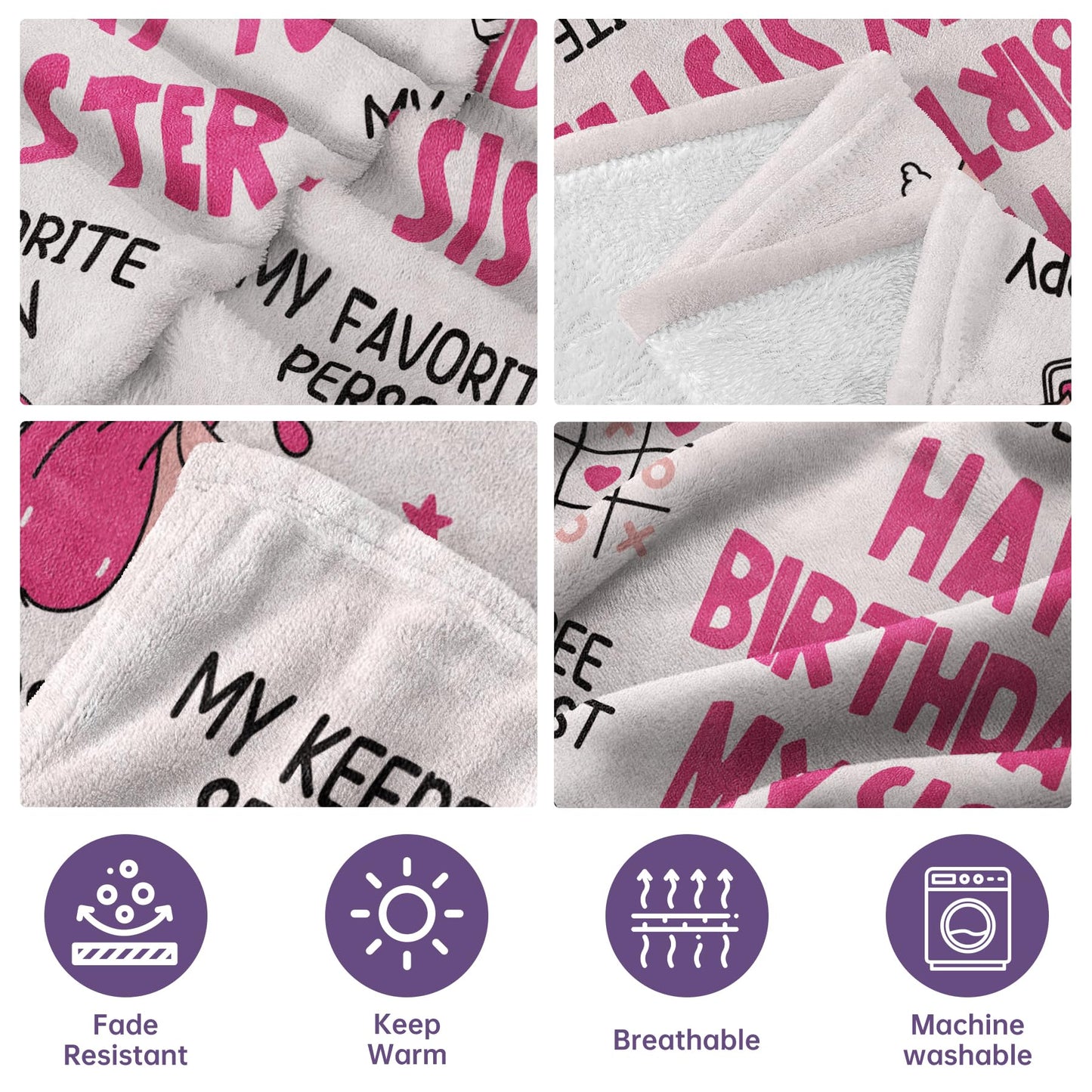 Afterprints Funny Sister Birthday Gifts Blanket, Happy Birthday Gifts for Sisters from Sister, Brother, Women Girls, Best Friend, Soft Throw Blanket 50''x60''
