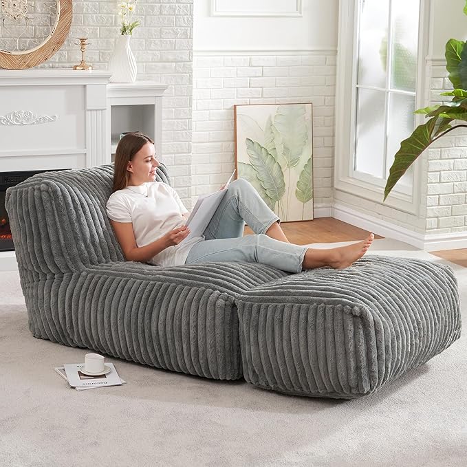 Hobestluk Big Bean Bag Lounger Chairs Large Beanbag Chair for Adults Bean Bag Sofa with Memory Foam Filled for Living Roo...