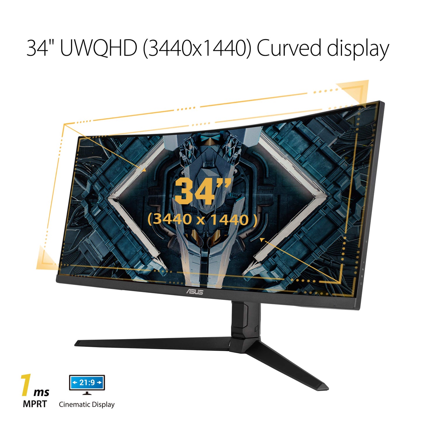 ASUS VG34VQL1B TUF 34 Inch Curved Gaming Monitor - WQHD (3440x1440), 165Hz, 1ms, Extreme Low Motion Blur, FreeSync Premium, Eye Care, Height Adjustable, DisplayHDR 400, DisplayPort, HDMI, USB