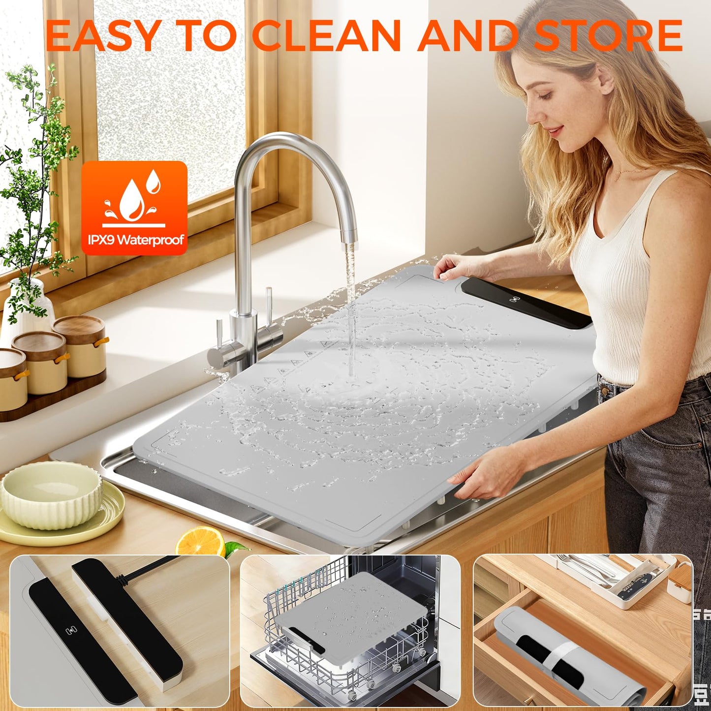 Warming Mat for Food -IPX9 Waterproof Electric Food Warming Tray for Buffet(24"x16"), Portable Countertop Food Warmers for Parties, Dishasher-Friendly, 6-Level Temp 6-Hour Timer, Gray