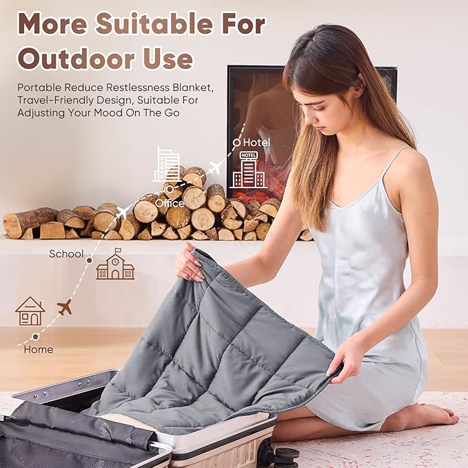 Weighted Lap Blanket for Adults 7lbs, 24"x29" Cooling Heavy Throw Blanket, Portable Travel Weighted Blankets, Soft Small Blankets Gift for Sleeping, Grey