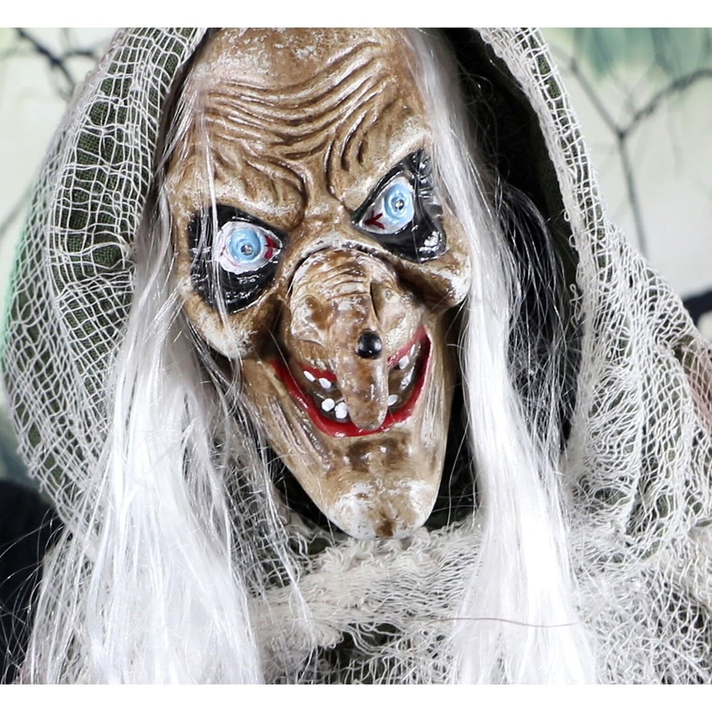 Haunted Hill Farm Life-Size Scary Talking Witch, Animatronic with Touch Activated Lights and Sound, Battery Operated Indoor or Covered Outdoor Decoration, Creepy Halloween Prop