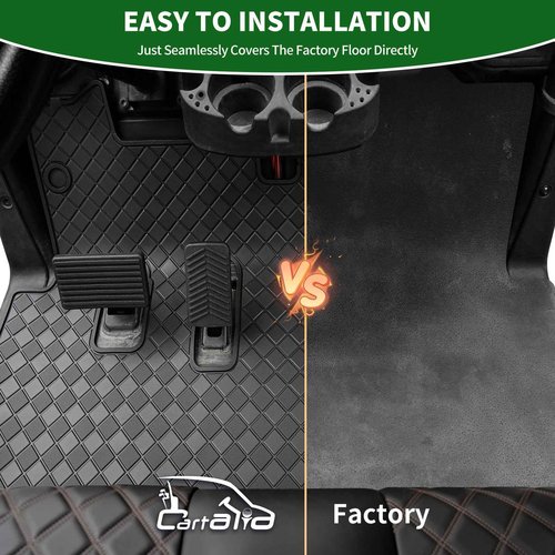 Cartalia Golf Cart Floor Liner Mat 8mm Thick Rubber Full Coverage Only Fits EZGO RXV (2008-2022) & 2Five (2009+) Cart Non-Slip Deluxe Diamond Patten Protection Front Feet Mats Replacement - Black Trim